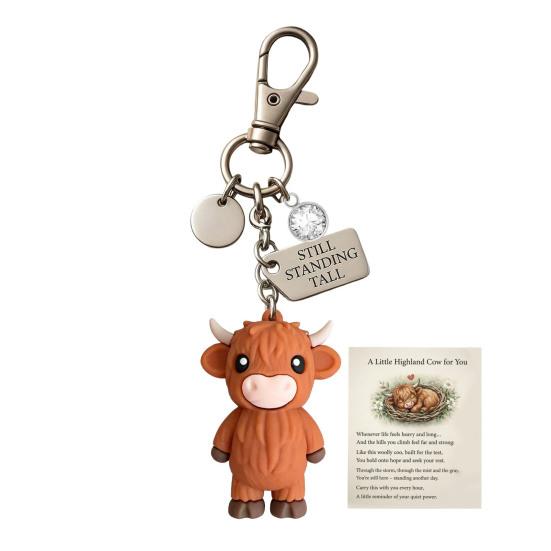 Yousheng A Little Highland Cow for You Keychain, 3D Resin Highland Cow Keyring with Birthstone & Sentiment Card, Your Daily Reminder of Quiet Strength A April