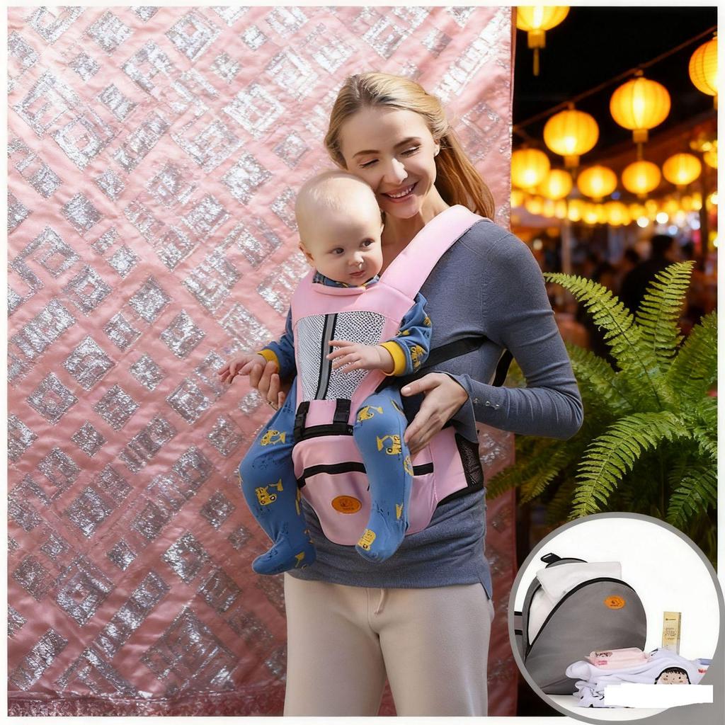 Four Seasons Double Shoulder Breathable Baby Carrier with Waist Stool