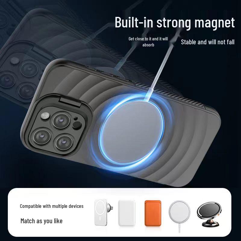Wave Pattern iPhone 17 Pro Max Case with Magnetic Lens Holder, Apple 16/15 Compatible, Drop-Proof, Cross-Border Design