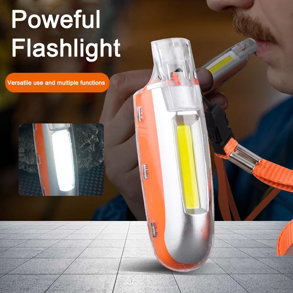 2-in-1 COB Strong Light and Whistle Light Creative Shape Multifunctional Pendant Portable Led Flashlight Handheld Lamp