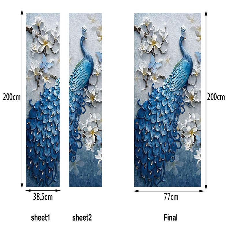 Imitation 3D Peacock Three-dimensional Door Sticker Home Decoration Stickers,PVC Waterproof Self-adhesive for Living Room Bedroom
