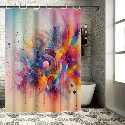 Rideau de douche de salle de bain moderne avec impression artistique vibrante Multicolore Aquarelle Tissu décoratif Convient aux tringles standard (F blanc