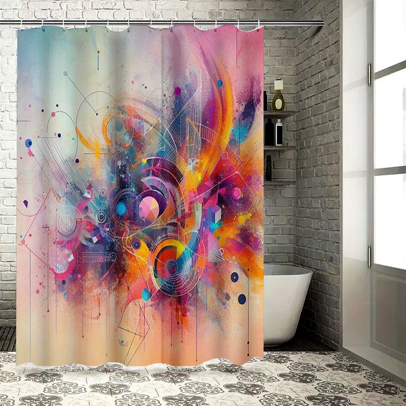 

Modern Bathroom Shower Curtain with Vibrant Artistic Print Multicolored Watercolor Decorative Fabric Fits Standard Rods (White F 90x180cm