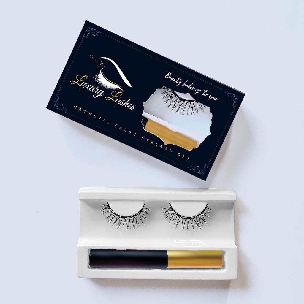 Magnetisches Set mit natürlichen, simulierten künstlichen Wimpern: 3 Paar mit abgewinkeltem Flügeldesign
