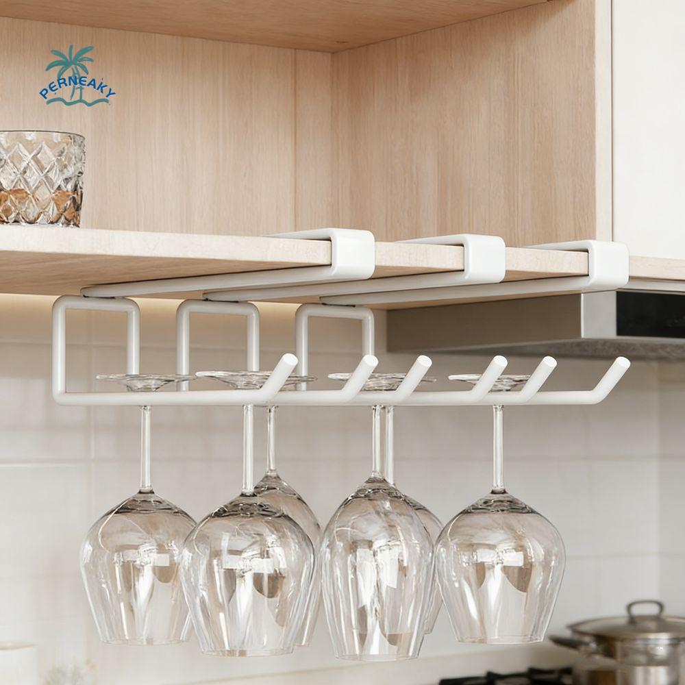 Iron Under Counter Glass Storage Rack Wall Mounted No Drill Wine Glass Rack Space Saving Wine Glass Holder Living Room