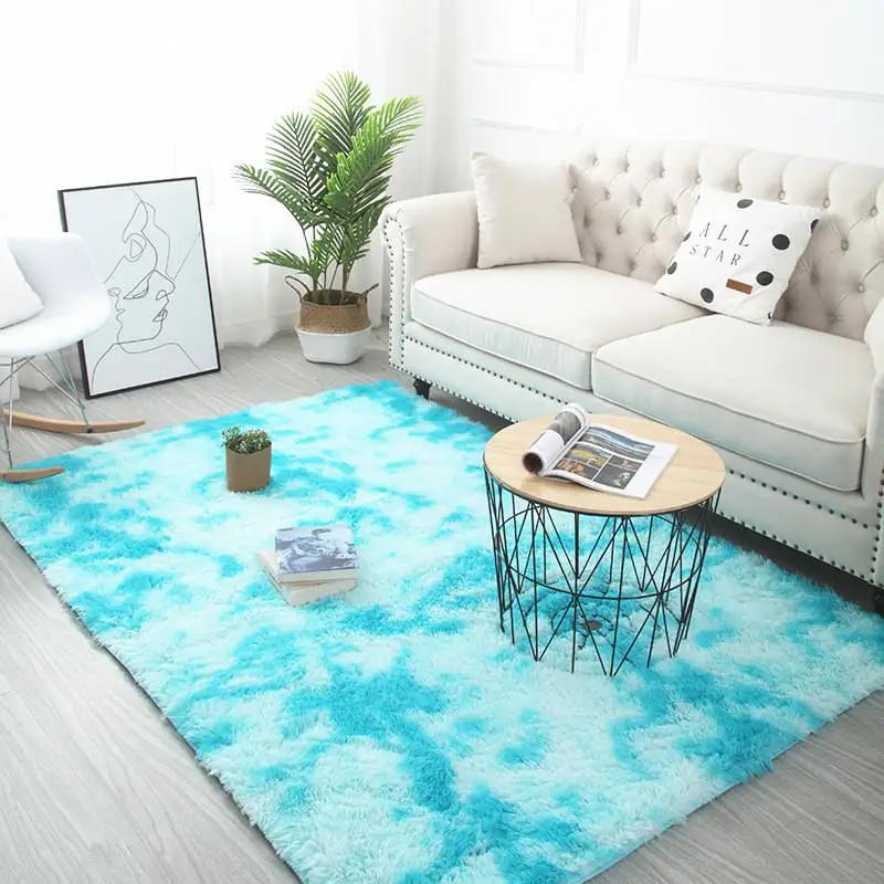 Grey Carpet Tie Dyeing Plush Soft Carpets For Living Room Bedroom Anti-slip Floor Mats Bedroom Water Absorption Carpet Rugs