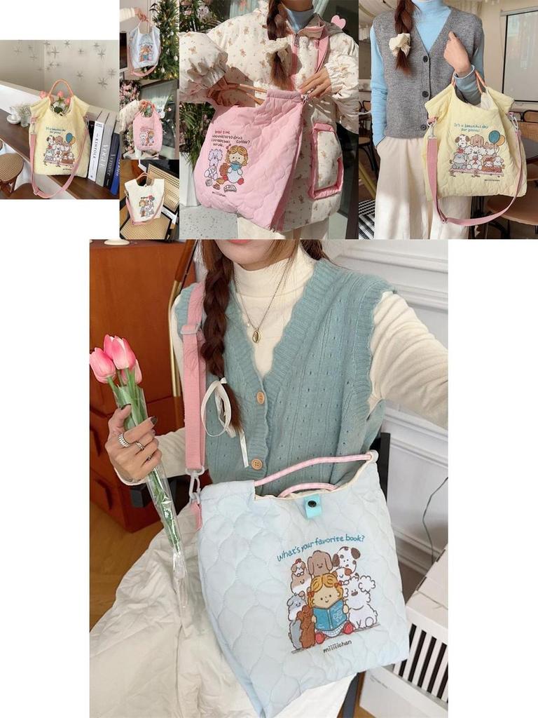 Adorable Soft Cotton Embroidered Tote Bag Stylish And Spacious Handbag For Daily Use