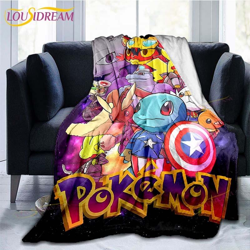 Manta decorativa con estampado de Pokémon, funda de edredón para sofá, ropa de cama de viaje, manta decorativa, manta de franela, colcha, mantas del Grinch