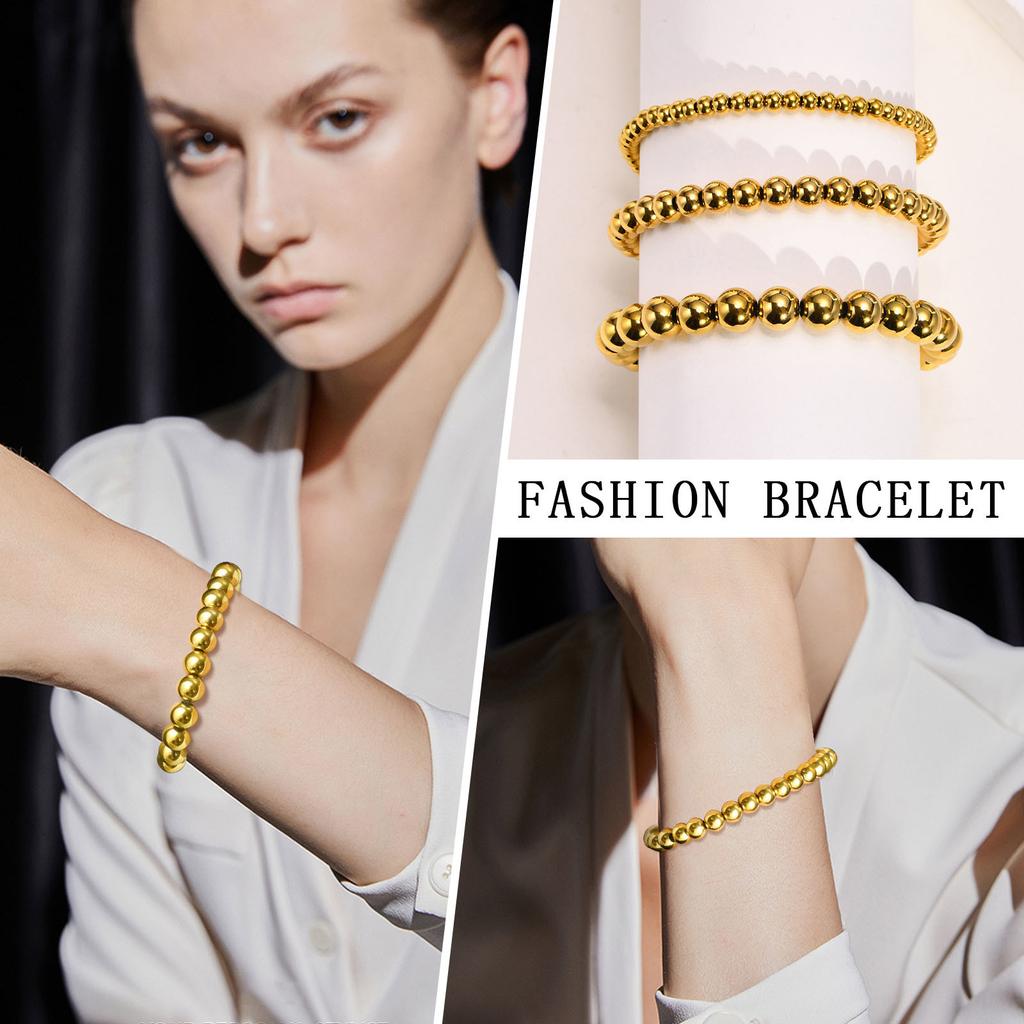 Women's Beaded Bracelets ,4mm/6mm/8mm Stainless Steel Chain Stretch Elastic, Resistant Nickel Free Tarnish