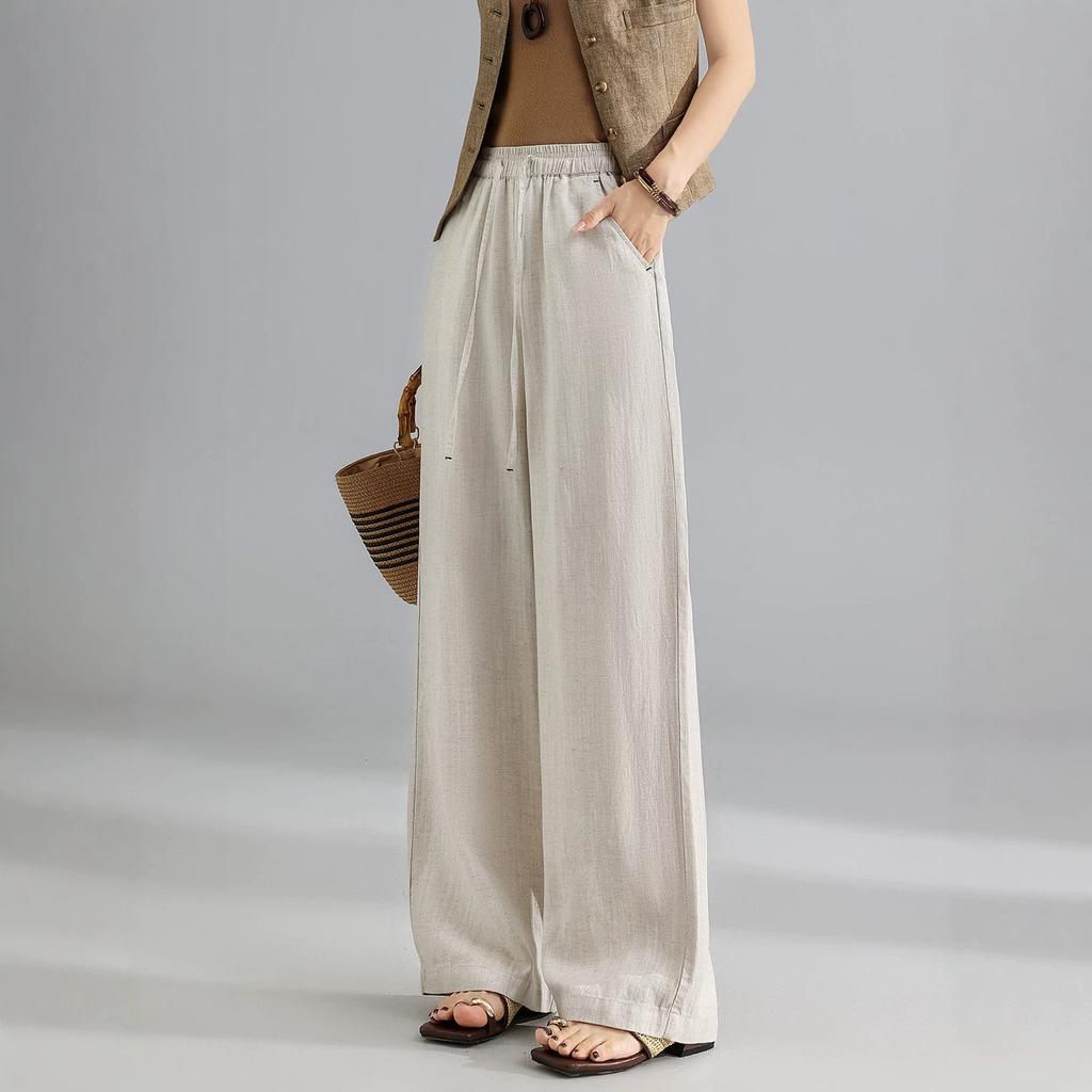 Fashion Loose Wide-leg Drawstring Casual Pants Women's 1116 Spring and Summer Popular High-waisted Thin Drape Straight Pants
