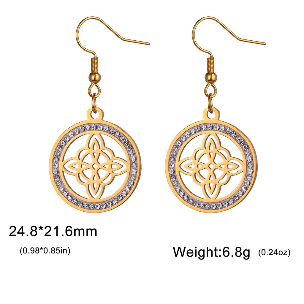 Witch Knot Drop Earring Stainless Steel Amulet Witchcraft Clear Zircon Round Pendant Earrings Jewelry Valentine Gift