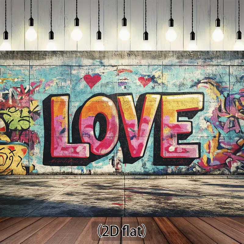 

2D Valentine s Day Backdrop, Graffiti LOVE Wall Urban Photo Decor 47.2x31.5inch/120*80cm
