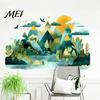 Modern Nature Wall Murals 2Pcs Watercolor Mountain Sticker, Peel And Stick Landscape Decal, PVC Waterproof Scenery Decor Mural, Removable Art