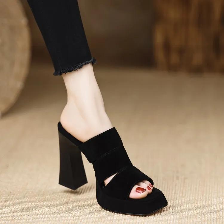 Women High Heels Sandals Summer New Black Hook Heels Party Shoes Woman Fashion Buckle Strap Platform Sandals