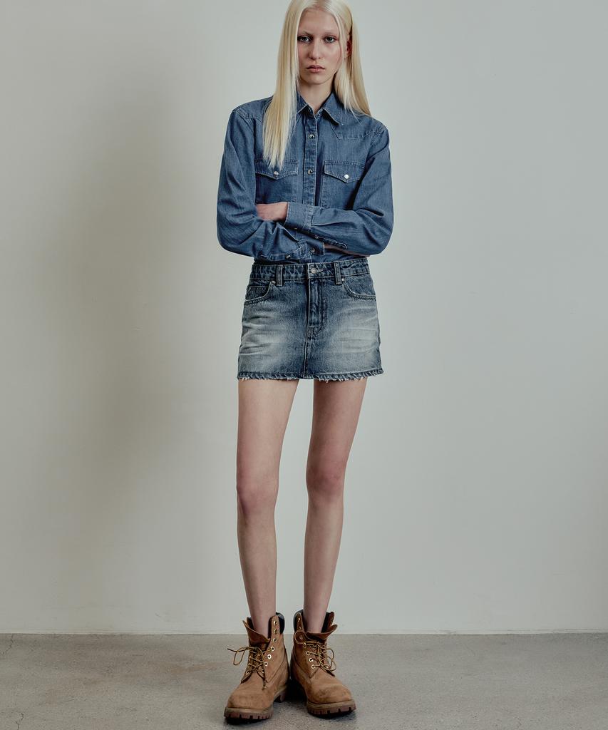 El Mood Woman 70S Minimal Denim Skirt Washed Blue