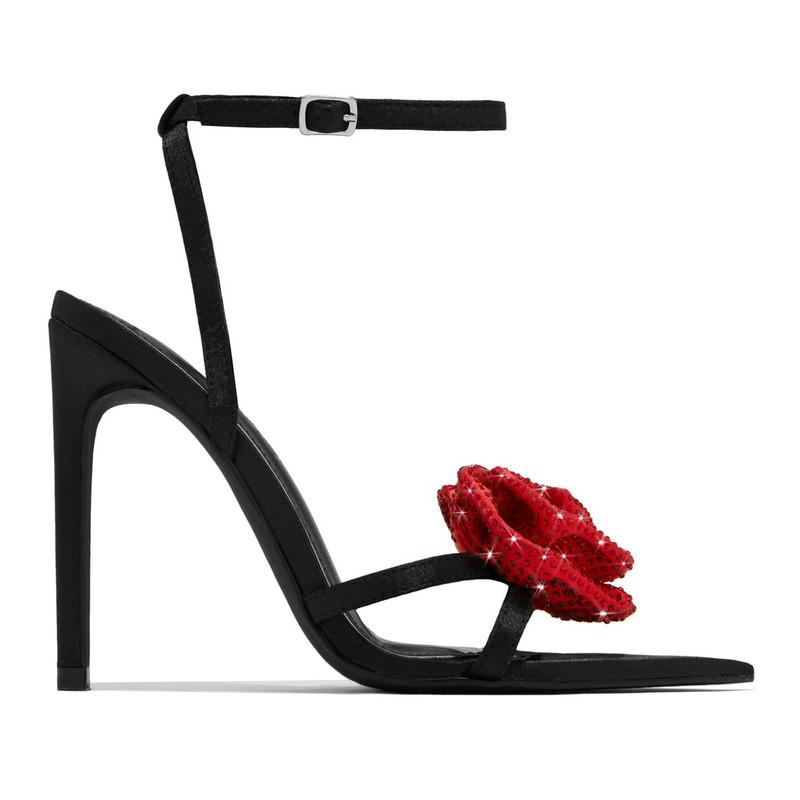 Fashion 2025 High Heeled Sandals For Women Heels Pointed Silk Rhine-diamond Flowers Heels
