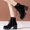 Winter  High Heeled Women Boots Cross Straps Short Boots Comfortable Waterproof Boots Warm Plus Size 42 Botas Femininas