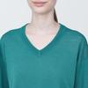 MUJI Hemp Blend Dark Size BA1OHA4S Women's UV-Cut V-Neck Sweater, Green, XL,