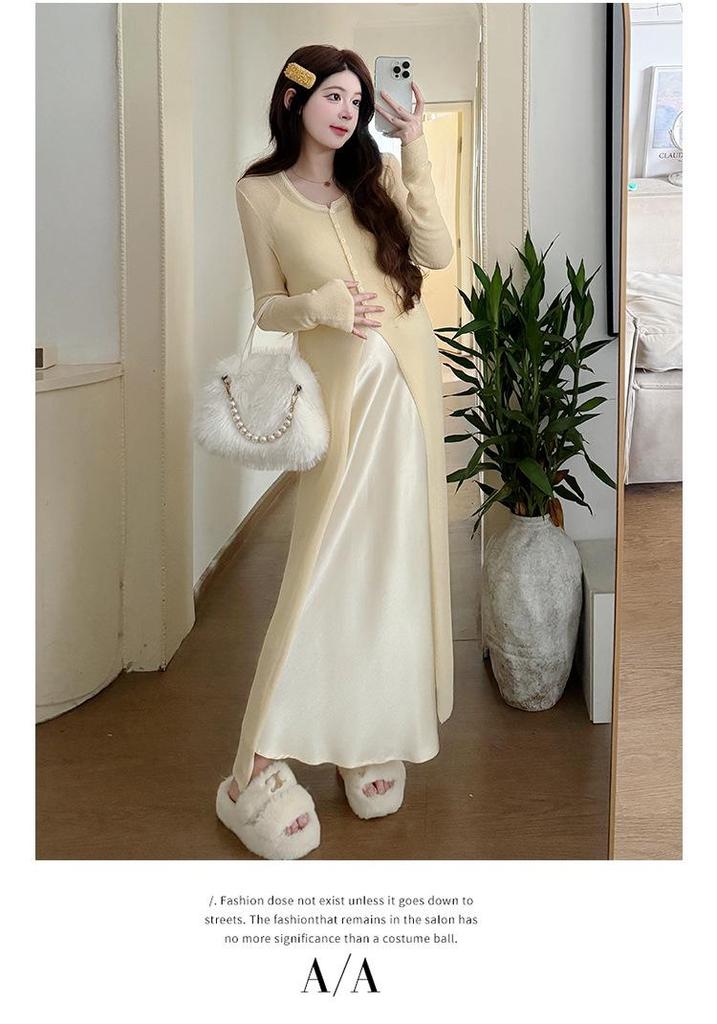 Spring 2026 Elegant Maternity Sling Dress & Cardigan Set