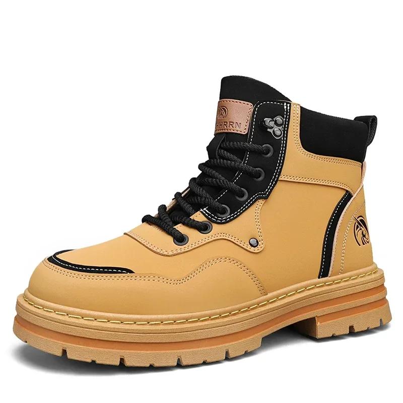 Vysoké boty Pánské kožené boty Móda Motocyklové kotníkové boty pro muže Zimní boty Pánské boty Šněrovací Botas Hombre