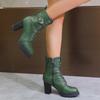 Large size lace-up fashion boots autumn and winter new high-heeled side zipper buckle belt low tube round head women's boots