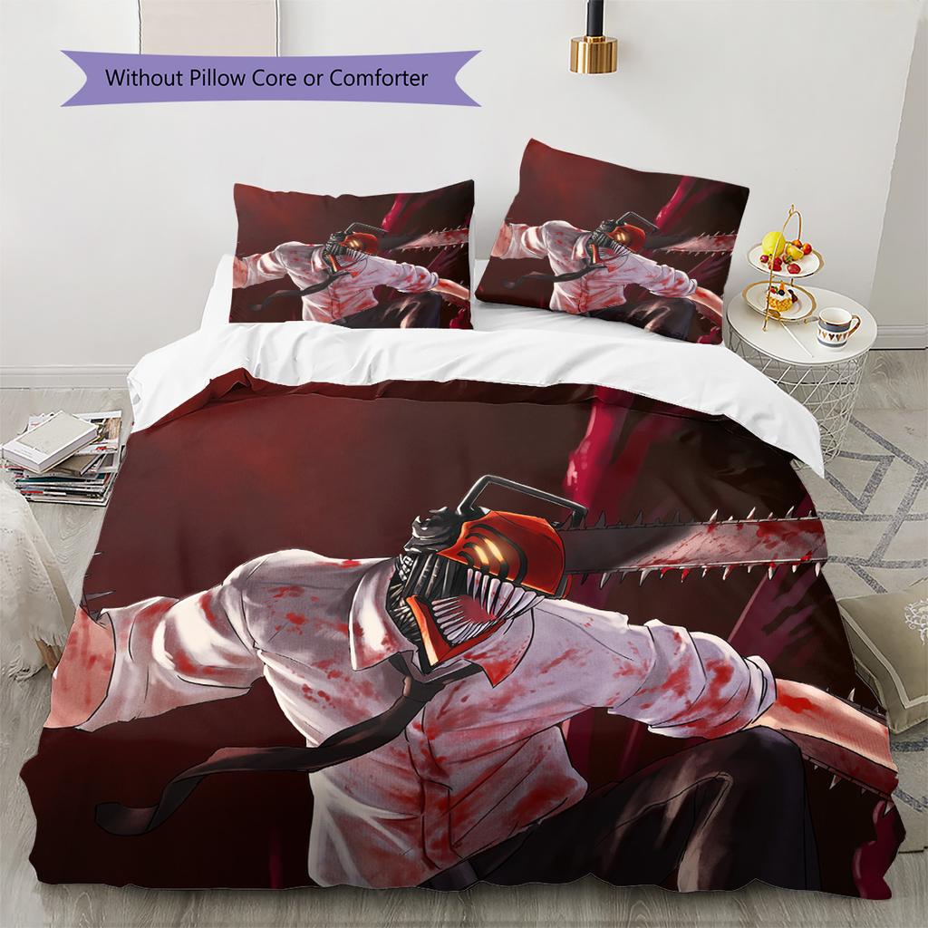 Chainsaw Man  Pattern Bedding Quilt Set  Home Decoration  Gift (1 * Duvet Cover + 2 * Pillowcase  Without Core)