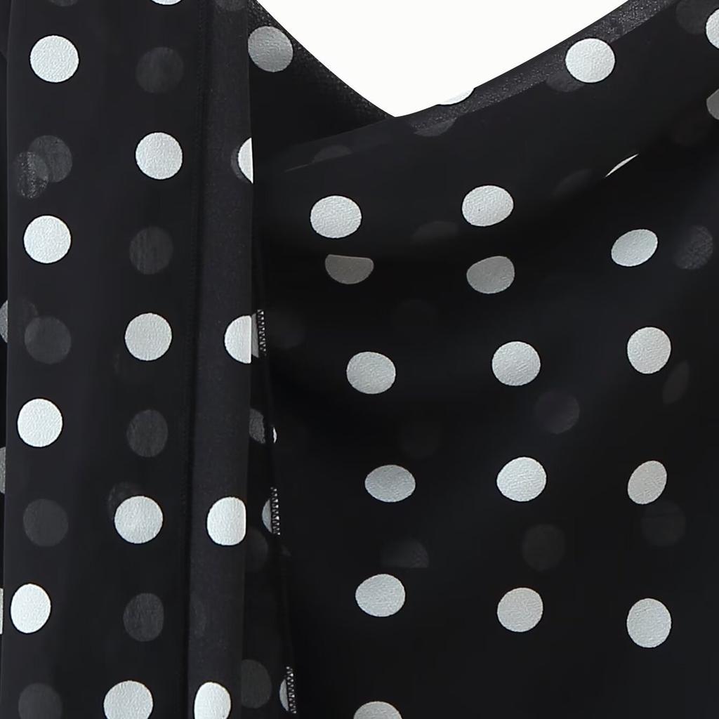 Summer new European and American women's clothing temperament light and familiar polka dot scarf streamer midi suspender dress