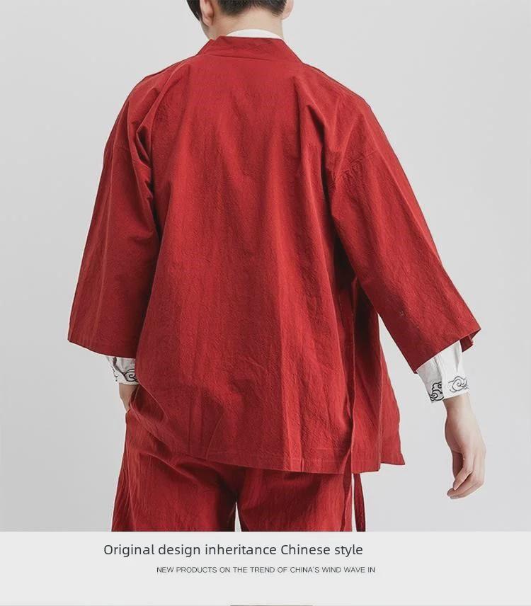 Herren Lockerer Hanfu Cardigan: Altchinesischer buddhistischer & taoistischer Stil mit Dreiviertelärmeln