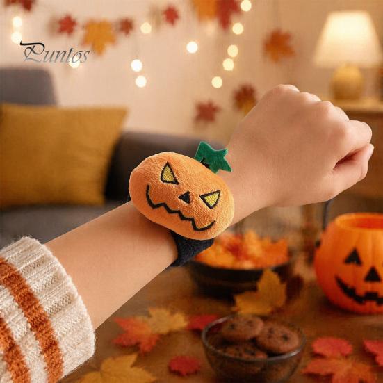 Funny Party Decoration Props Halloween Stuffed Slap Bracelet, Plush Pumpkin Ghost Bat Skull Cat Cute Wrist Toys Band for Boys Girls Favors Soft Wraps