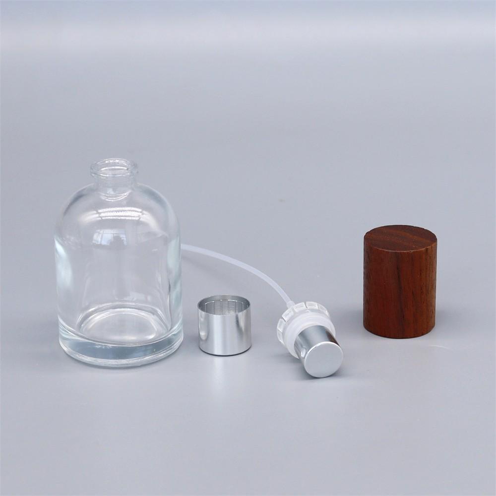 30ML-100ML Glass Perfume Bottle Spray Bottle Wood Cap Fine Mist Sub-bottle Dispenser Atomizer Essential Oil Cosmetic Container