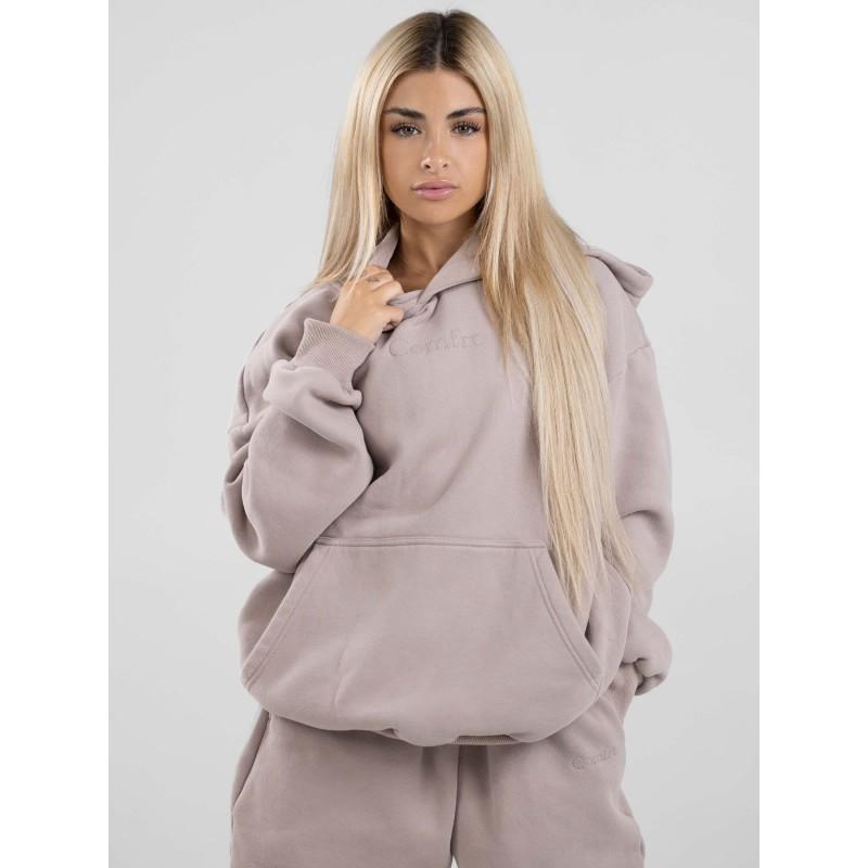 Comfrt Solid Embroidered Fleece Oversize Hoodie Sweatpants Set Casual Couple Outfit