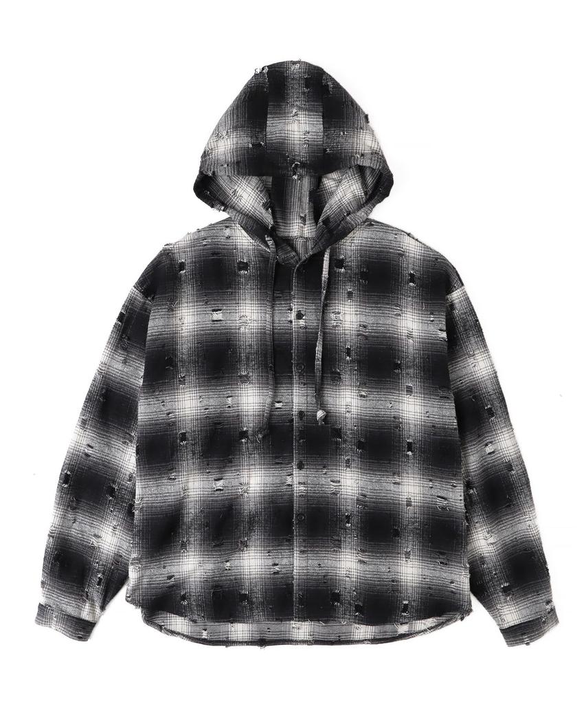 WEGO Figments Distressed Hooded Check Long Sleeve Size Black Shirt, Streetwear, Shirt, Gift, Women's, F,