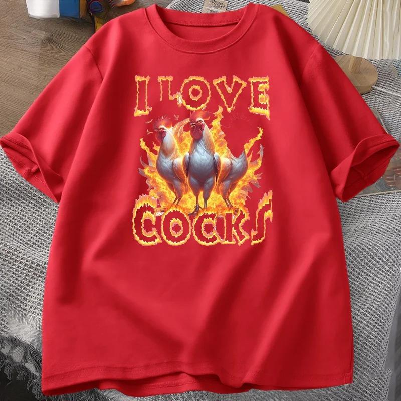 I Love Cocks Roosters Funny Meme T Shirt Women Funny Graphic Printed T Shrts Farmer Chicken Lover Women Casual Clothing