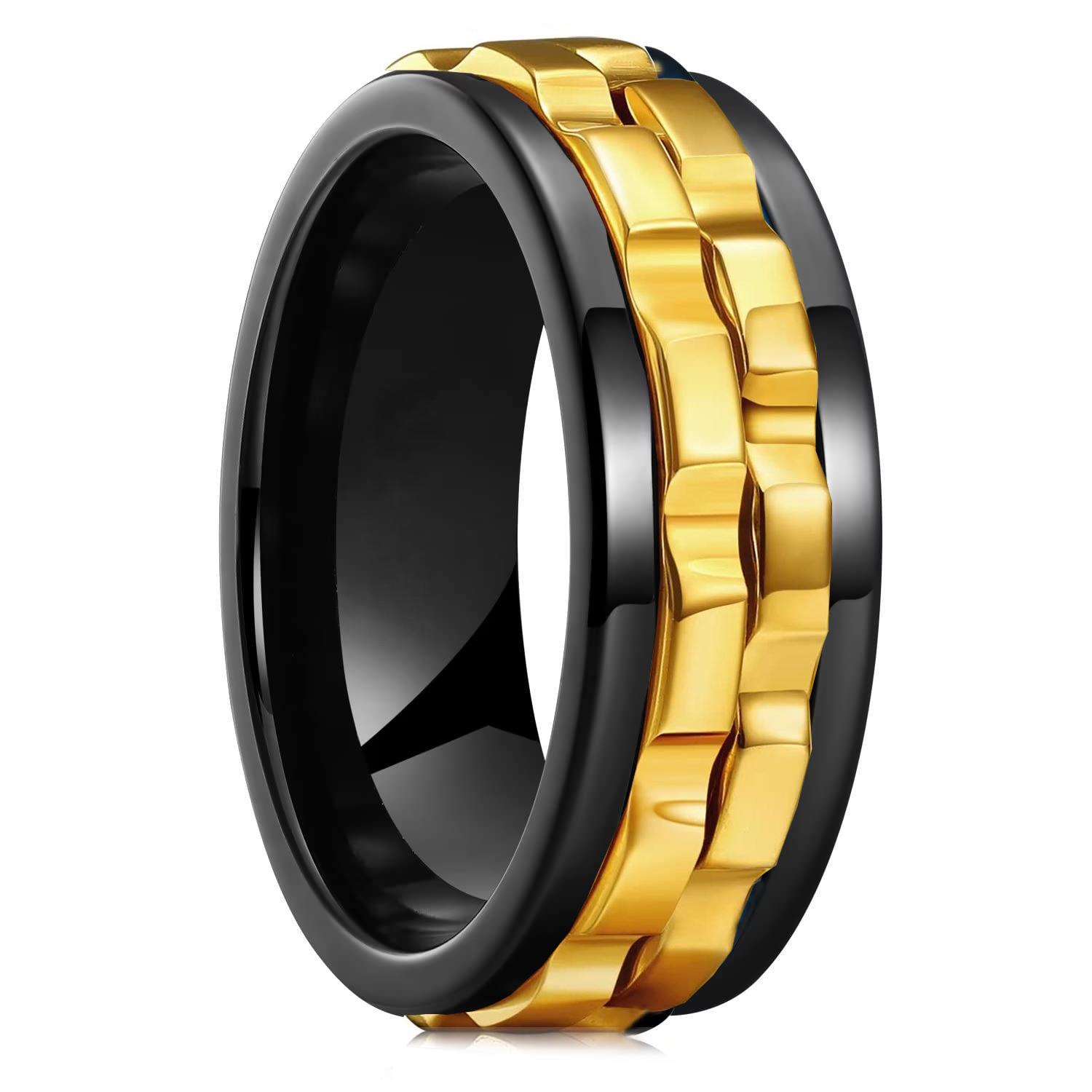 Mode Anti-Stress Edelstahlringe für Herren Zahnradkette Drehbar Angstlinderung Spinnerringe Hiphop Punk Schmuck 11 black