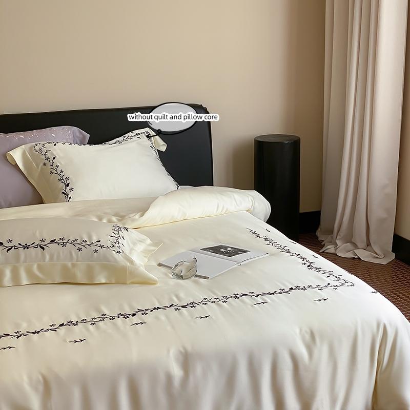 3pcs Embroidered Plants Duvet Cover Set (1*Duvet Cover + 2*Pillowcase, Without Core) Soft Bedding Set, Soft Comfortable