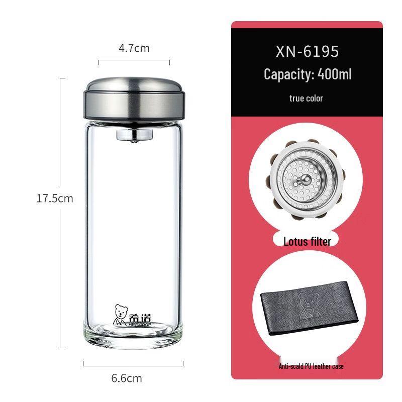 Xino High Borosilicate Glass Water Bottle with Lid and Filter