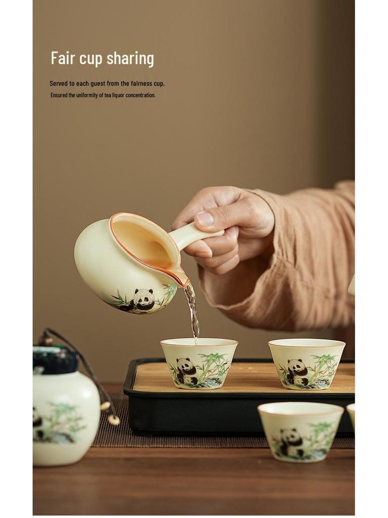 Panda Ru Kiln Kung Fu Tea Set: 2024 Gaiwan & Teapot, Ideal for Home or Gift
