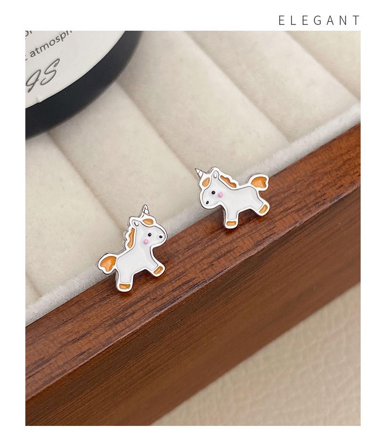 Charming Unicorn Pony Stud Earrings: Women's 999 Pure Silver Gift