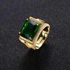 Anéis Populares de Esmeralda Joias Masculinas Estilo Retrô Quadrados Anéis Étnicos Cor Dourada 14k Anel Aberto com Diamante Verde para Caixa de Presente