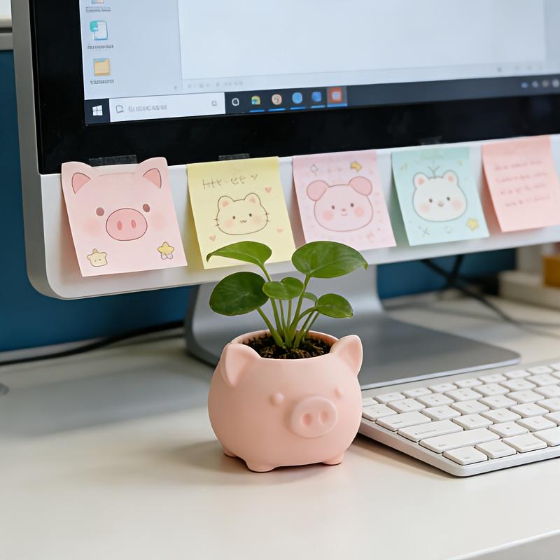 1pc 3D Printed Mini Pink Pig Flower Pot with Drainage Hole Cute Animal Succulent Planter Easter Gift for Desk Balcony Home Decor