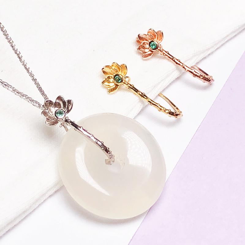 Sterling Silver S925 Jade Amber Flower Clip with Long Needle Buckle
