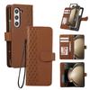 For Samsung Galaxy Z Fold7 5G Case 3D Rhombus Grid Imprinted Wallet Leather Phone Cover with Lanyard