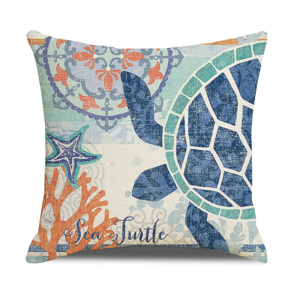 Retro Mediterranean Ocean Digital Print Linen Pillow Reading Cushion Home Furnishings