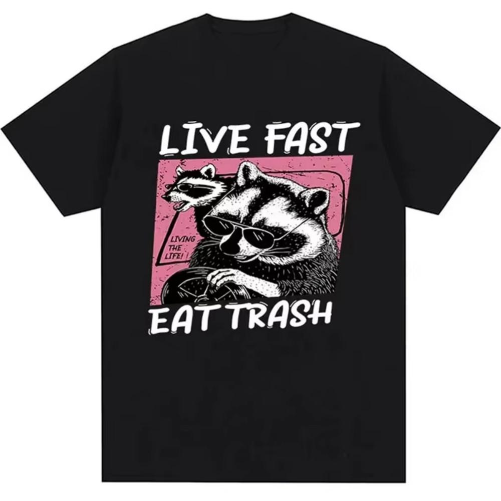 

Funny Cartoon Raccoon T Shirt Live Fast Eat Trash Men T Shirt Camisas Hombre Female Casual Top Tee Harajuku T-shirt Unisex - ... S разноцветный
