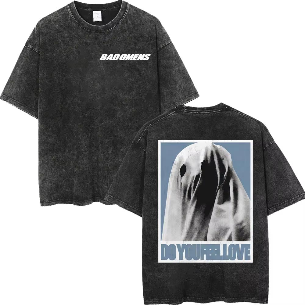Vintage Washed Bad Omens Rock Band T-shirts Gothic Fashion Short Sleeve T-shirt Men Women Casual Loose Cotton T Shirt Streetwear