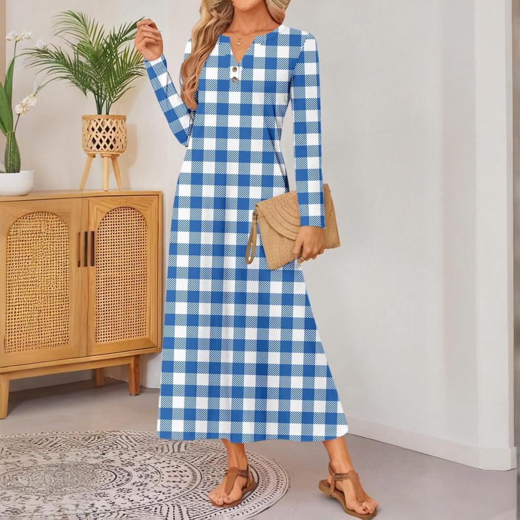 Rochie confortabilă largă cu mânecă lungă, cu imprimeu retro pentru femei, rochie elegantă