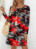 Ladies' Long Sleeved Round Neck Casual Mini Dress, 3D Retro Camouflage Printed Casual Vacation Dress