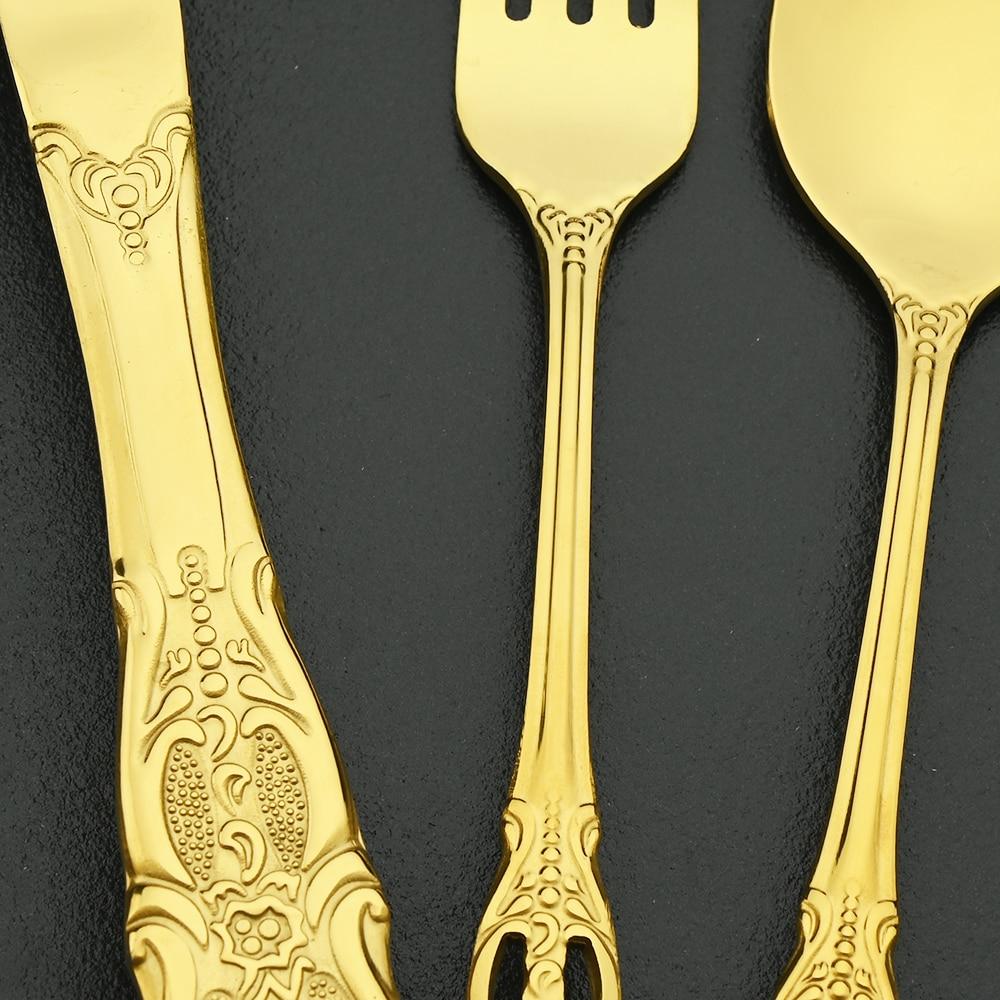 Royal 6/30Pcs Gold Dinnerware Knife Fork Long Ice Spoons Flatware Stainless Steel Cutlery Set Kitchen Silverware Tableware Set