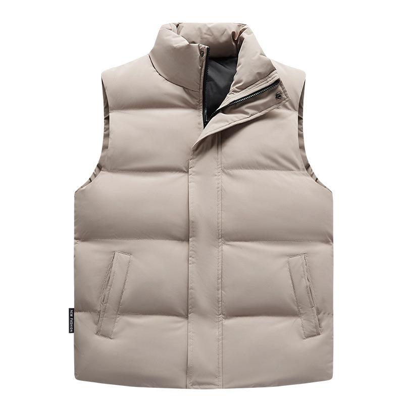 Winter New Feather Rong Cotton Vest Men's Solid Color Stand-Up Collar Versatile Sleeveless Vest Cold-proof Warm Cotton Jacket Men's