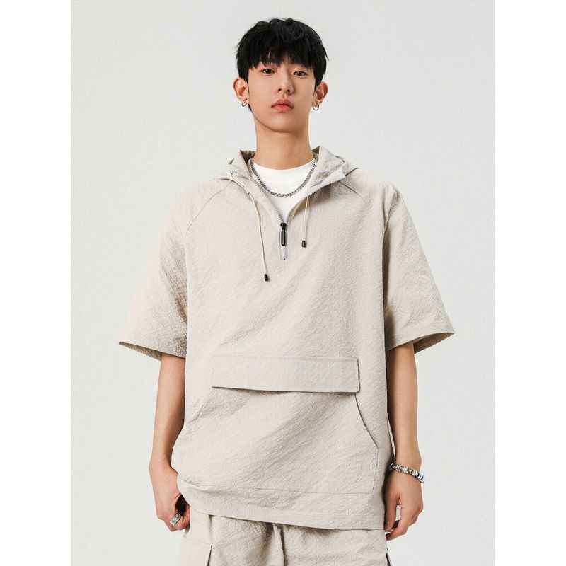 Wassup Thin Short-Sleeved T-Shirt Men's Summer 2025 New Hooded Top Outdoor Sports Casual T-Shirt